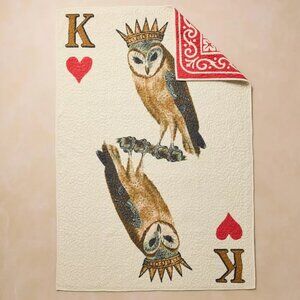 John Derian for Target 70"x50" Reversible King of Hearts Owl Card Quilt Blanket